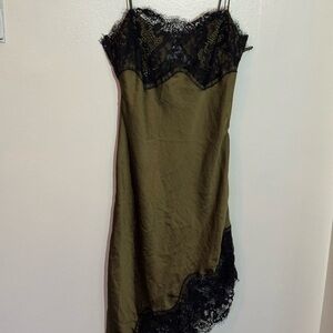 Zara Olive Green Slip Dress with Black Lace
